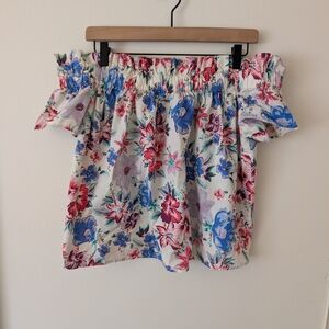 GAP Womens Medium Off The Shoulder Floral Blouse Cottagecore Shabbychic Preppy